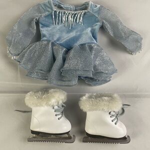 American Girl Doll Blue Ice Dance Skating Leotard & Figure Skates Set